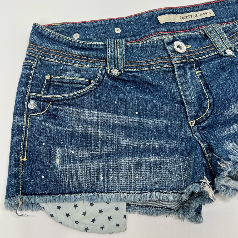 DKNY Denim Shorts Y2K Low Rise Vintage Embellished Jeans Beachside Polka Dots - Picture 4 of 17